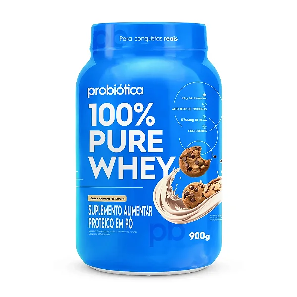 100% Pure Whey Pote 900g Probiótica - Cookies Cream