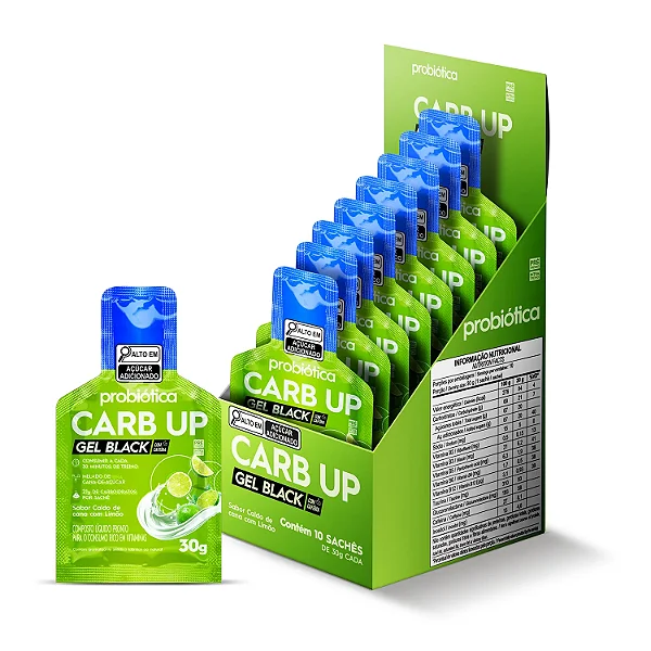 Carb Up Gel Black Sache 30g Display Com 10Un Probiotica - Caldo De Cana Com Limão