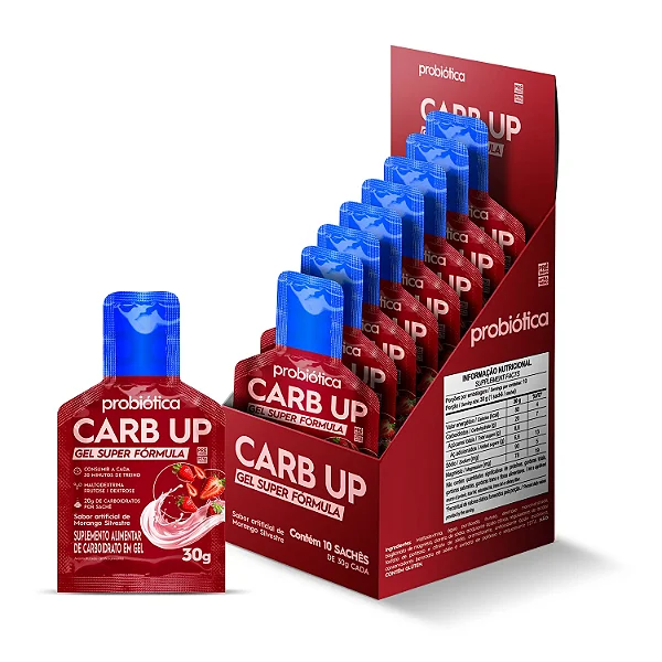 Foto de Carb Up Gel Super Formula Sache 30g Display Com 10un Probiotica - Morango Silvestre