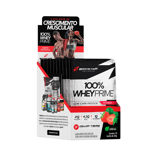 100% Whey Prime 30g Display Com 10un BodyAction - Morango