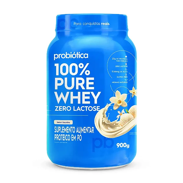100% Pure Whey Zero Lactose Pote 900g Probiótica - Baunilha