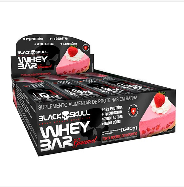 Foto de Whey Bar 45g Display Com 12un Black Skull - Torta Mousse De Morango