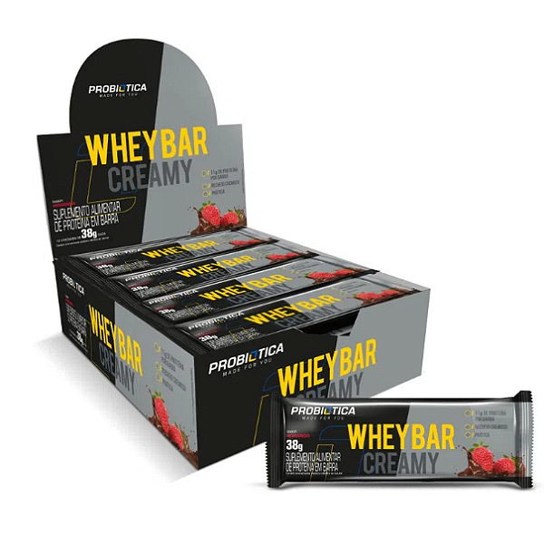 Whey Bar Creamy 38g Display Com 12Un Probiotica - Morango
