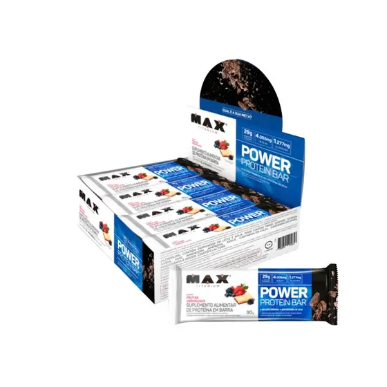 Power Protein Bar 90g Display Com 8un Max Titanium - Frutas Vermelhas