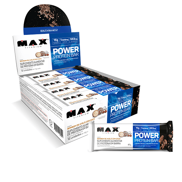 Power Protein Bar 41g Display Com 12un Max Titanium - Bombom De Avelã Com Coco