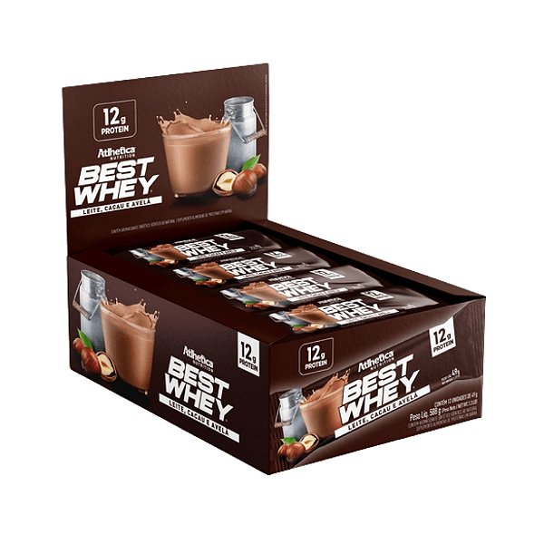 Best Whey Bar 49g Display Com 12un Atlhetica Nutrition - Leite, Cacau e Avelã