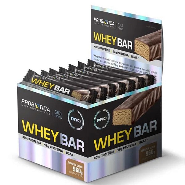 Foto de Whey Bar 40g Display Com 24Un Probiotica - Cookies e Cream
