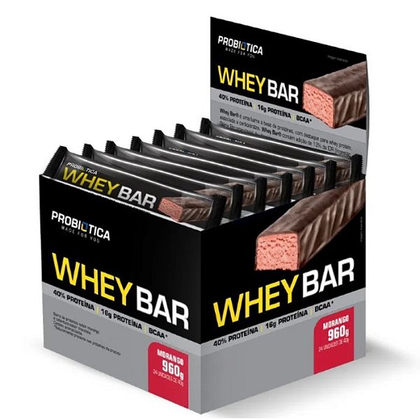 Whey Bar 40g Display Com 24Un Probiotica - Morango