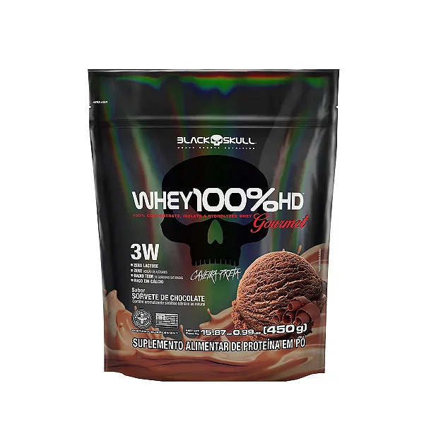 Whey 100% Hd Gourmet Refil 450g Black Skull - Sorvete De Chocolate