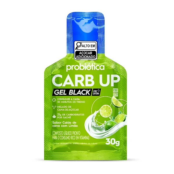 Carb Up Gel Black Sachê 30g Probiótica - Caldo De Cana Com Limão