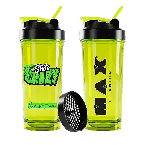 Coqueteleira 600ml Shits Crazy Amarela Tampa Preta Max Titanium