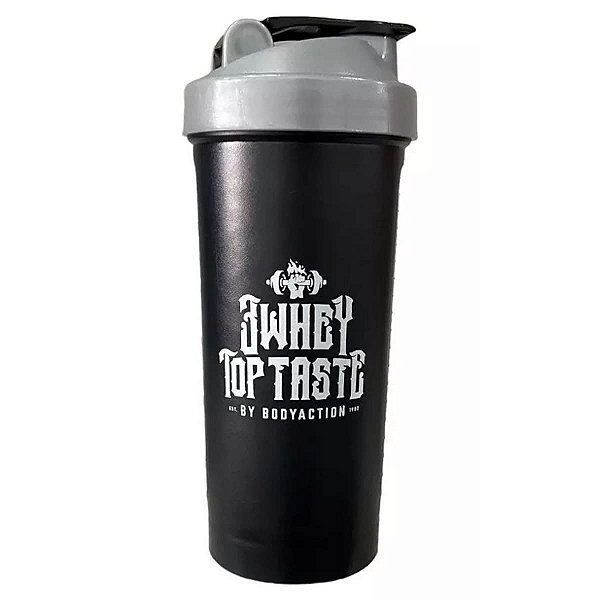 Coqueteleira Whey Top Taste Preta Tampa Cinza 600Ml Body Action