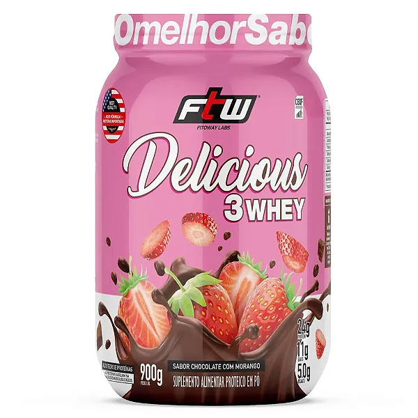 Foto de Delicious Chocolate Com Morango 3Whey Ftw 900G