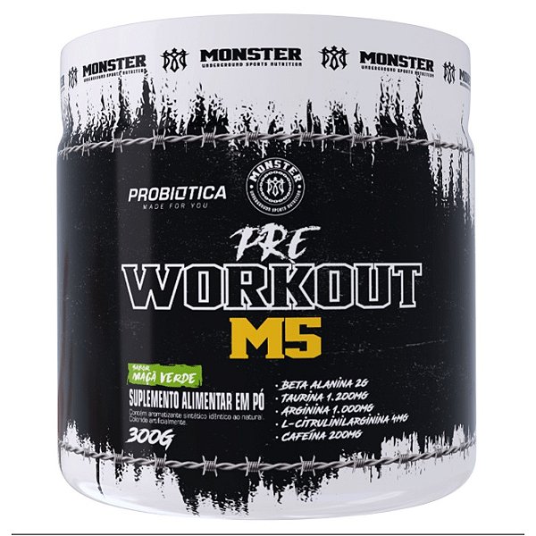 Pre Workout M5 Pote 300g Probiotica - Maçã Verde