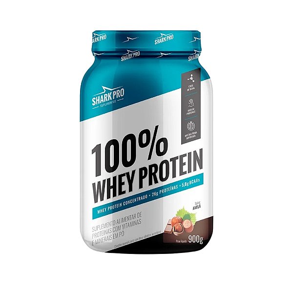 100% Whey Protein Pote 900g Shark Pro - Avelã