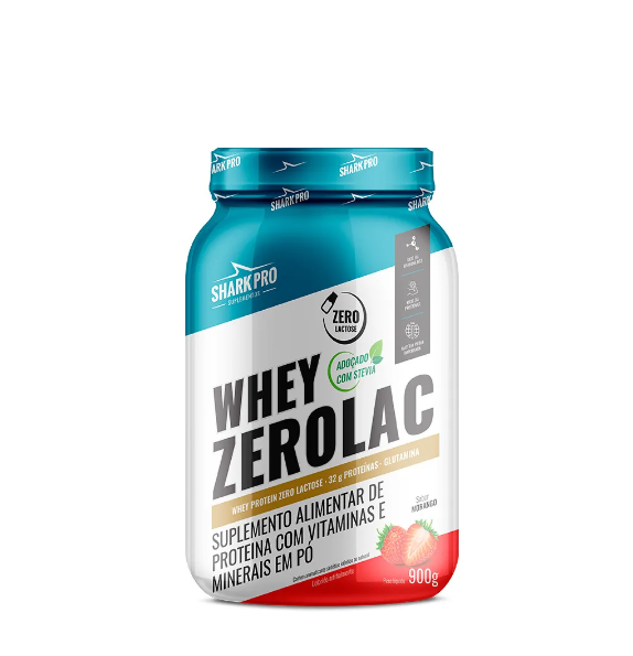 Foto de Whey ZeroLac 900g Pote Shark Pro - Morango