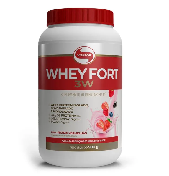 Whey Fort 3W 900g Vitafor - Frutas Vermelhas