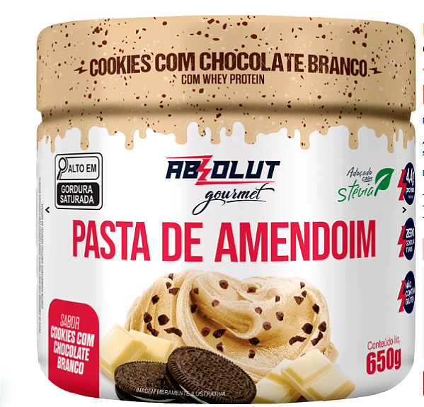 Pasta de Amendoim 650g Absolut Nutrition - Cookies com Chocolate Branco