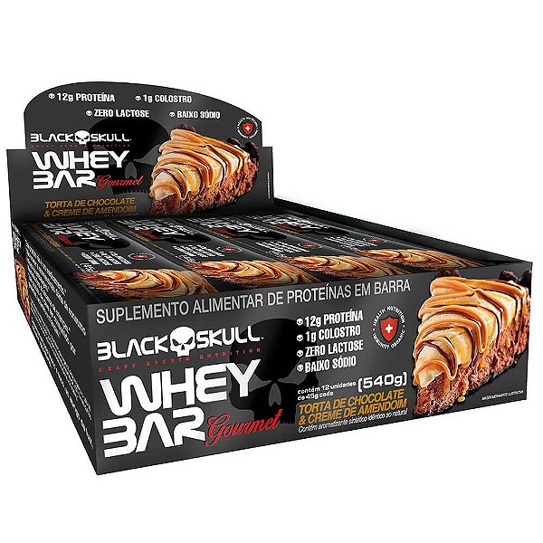 Whey Bar 45g Display Com 12un Black Skull - Torta De Chocolate Com Amendoim