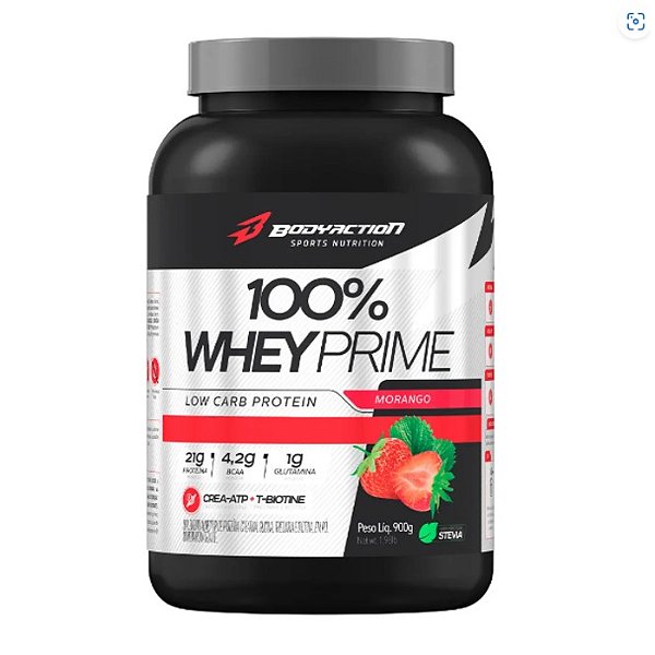 Foto de 100% Whey Prime Pote 900g BodyAction - Morango