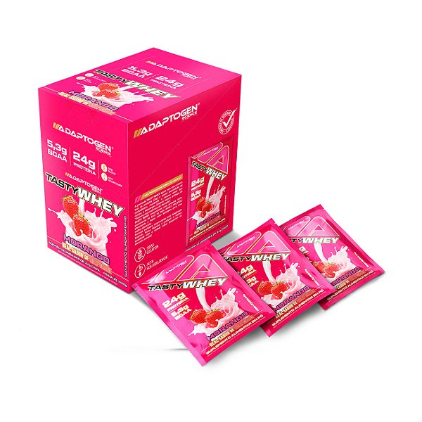 Packet Tasty Whey 34g Display com 12un Adaptogen - Morango