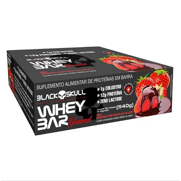 Whey Bar 45g Display Com 12un Black Skull - Morango Com Chocolate Ao Leite