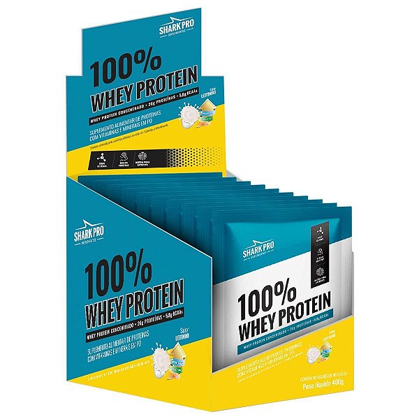 100% Whey Sache 40g Display Com 10un Shark Pro - Leitinho