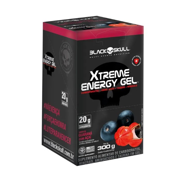 Xtreme Energy Gel 30g Display Com 10un Black Skull - Guaraná Com Açaí