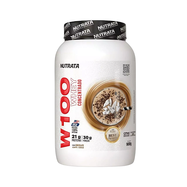 W100 Whey Concentrado Pote 900g Nutrata - Chocolate Com Coco