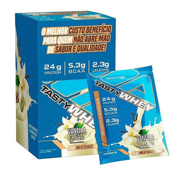 Foto de Packet Tasty Whey 34g Display com 12un Adaptogen - Vanilla Cream