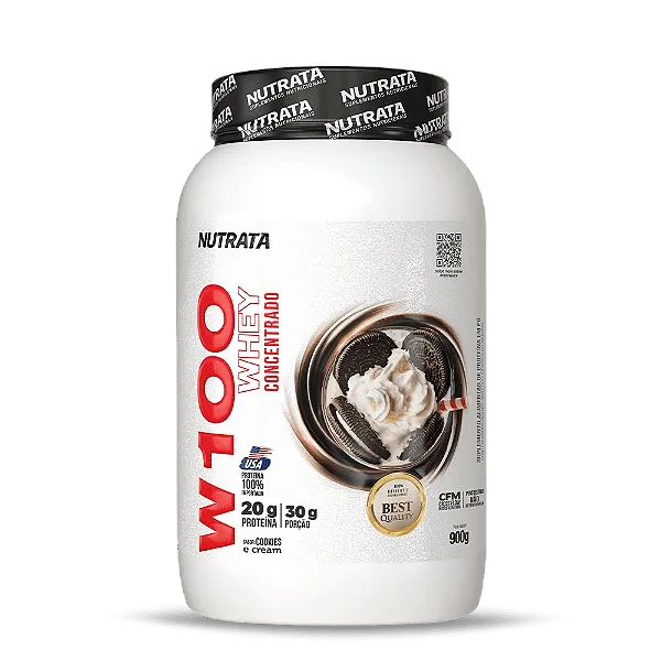W100 Whey Concentrado Pote 900g Nutrata - Cookies e Cream