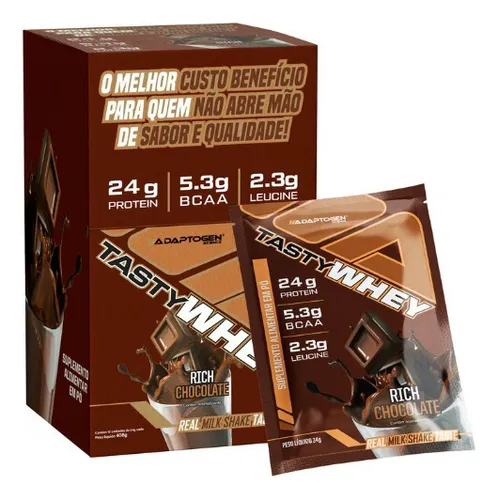 Foto de Packet Tasty Whey 34g Display com 12un Adaptogen - Rich Chocolate