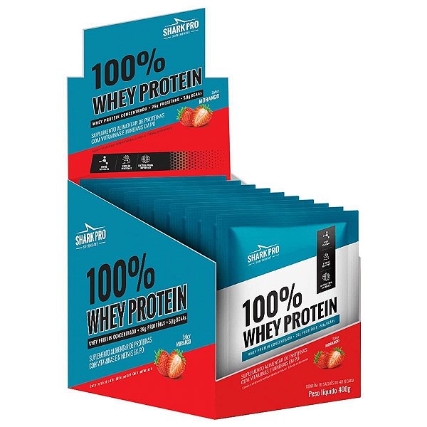 100% Whey Sache 40g Display Com 10un Shark Pro - Morango