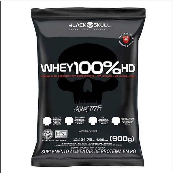 Foto de Whey 100% Hd Refil 900g Black Skull - Morango