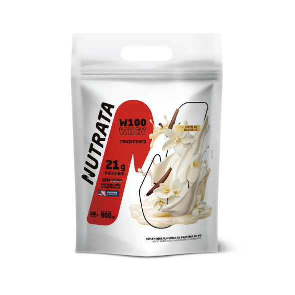 W100 Whey Concentrado Refil 900g Nutrata - Creme de baunilha