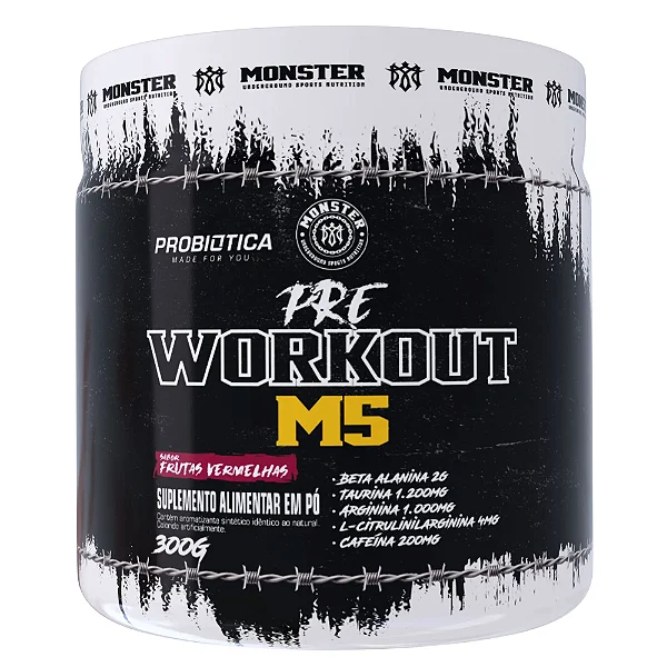 Pre Workout M5 Pote 300g Probiotica - Frutas Vermelhas