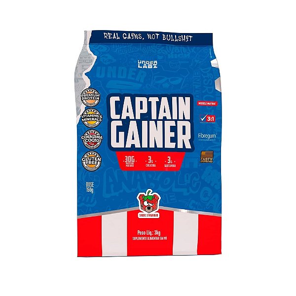Captain Gainer Hipercalórico 3Kg Under Labz - Strawbear