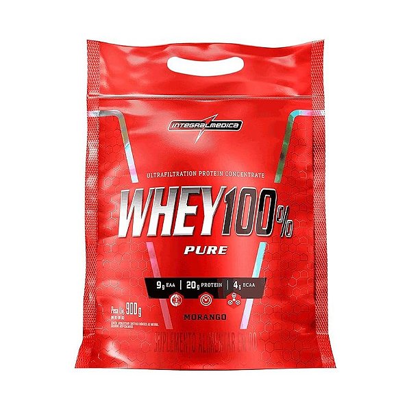 Whey 100% Pure Refil 900g Integralmedica - Morango