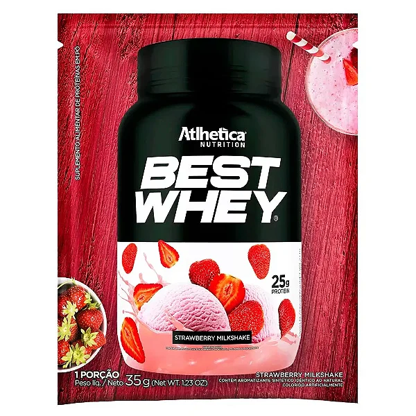 Best Whey Strawberry Milkshake Sachets 35g Athletica