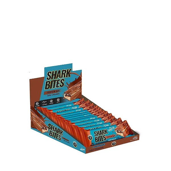 Foto de Shark Bites Protein Bar 40g Display Com 12un Shark Pro - Chocolate