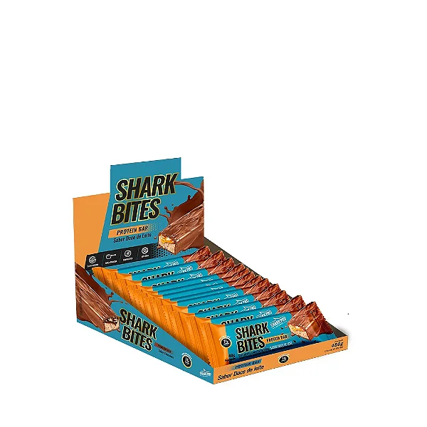 Foto de Shark Bites Protein Bar 40g Display Com 12un Shark Pro - Doce De Leite