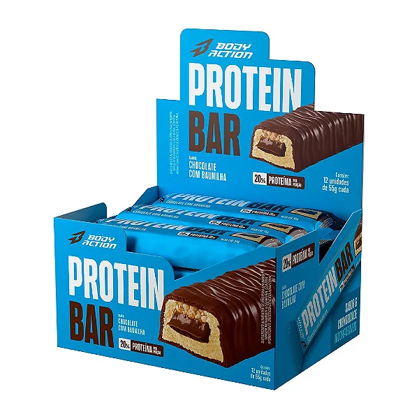Protein Bar 55g Display Com 12un BodyAction - Chocolate Com Baunilha