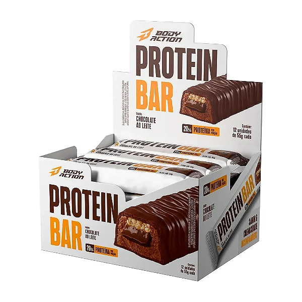Foto de Protein Bar 55g Display Com 12un BodyAction - Chocolate Ao Leite