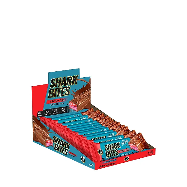 Shark Bites Protein Bar 40g Display Com 12un Shark Pro - Morango