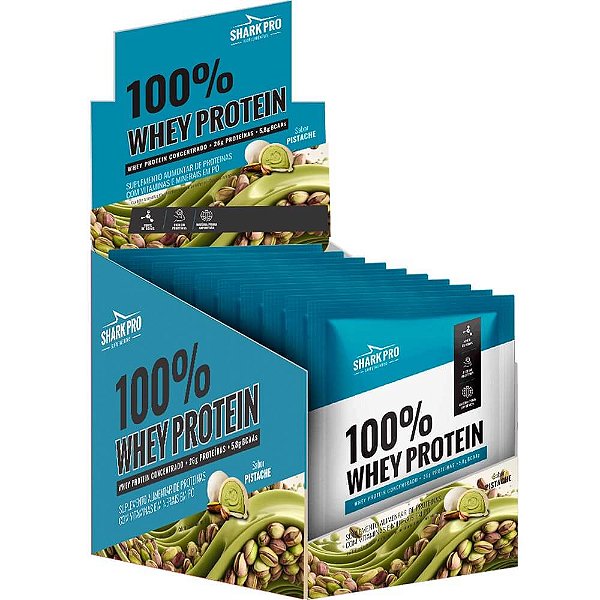 100% Whey Sache 40g Display Com 10un Shark Pro - Pistache