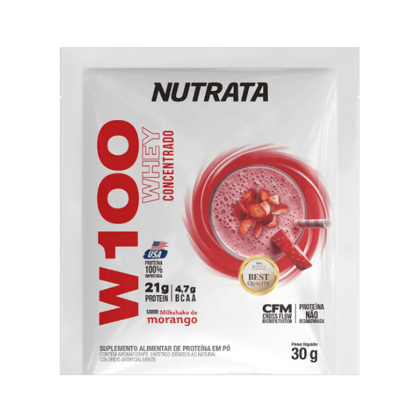 Foto de W100 Whey Concentrado Sache 30G Morango Nutrata