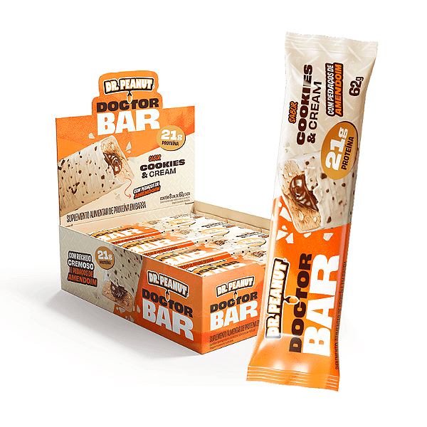 Doctor Bar 62g Display Com 8un Doctor Peanut - Cookies e Cream