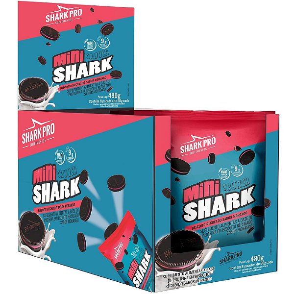Biscoito Mini Shark 60g Display Com 8un Shark Pro - Morango