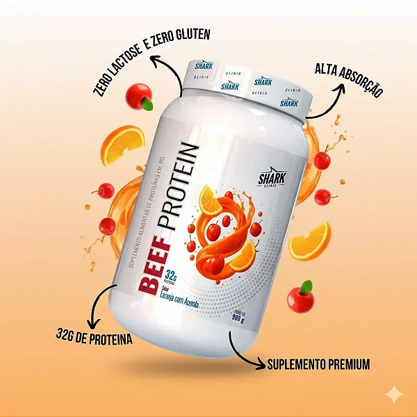 Whey Beef Protein Pote 900g Shark Pro - Laranja Com Acerola