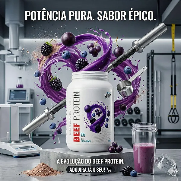 Whey Beef Protein Pote 900g Shark Pro - Frutas Roxas